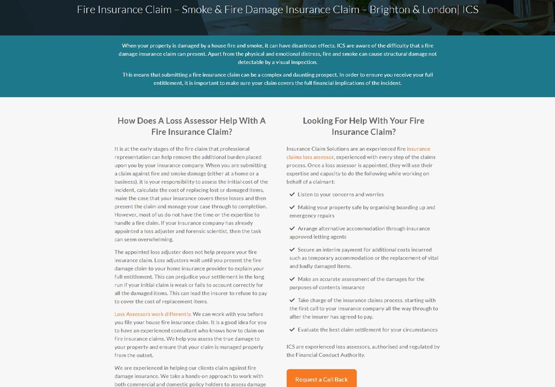 Insurance Claim Solutions website screenshot